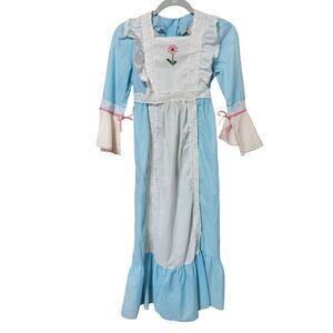 Vintage Prairie Dress Swiss Dot Womens XXS Girls 10 ? Blue White Lace Placket